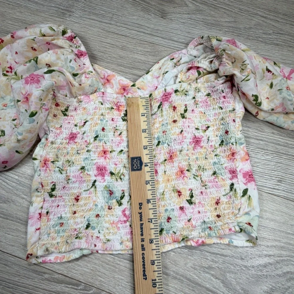 Abercrombie &‎ Fitch Floral Puff Sleeve Smocked Back Blouse Pink Yellow Small